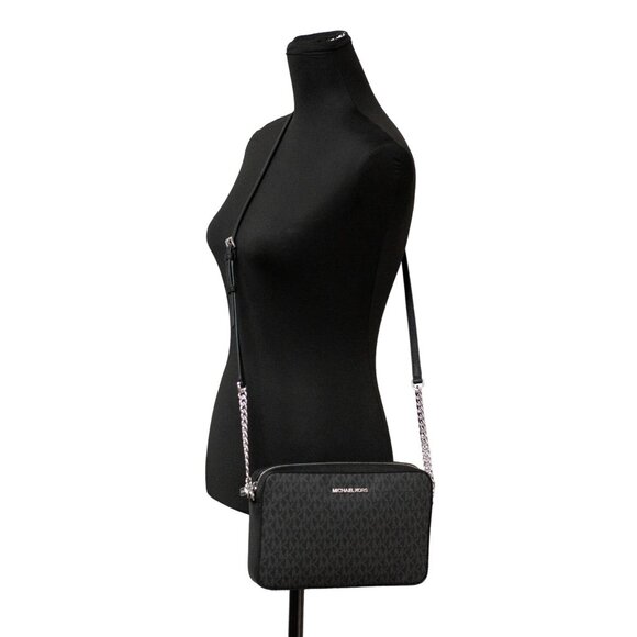 NEW Michael Kors Jet Set East West Crossbody Black Signature Logo Leather Bag L - Picture 6 of 11